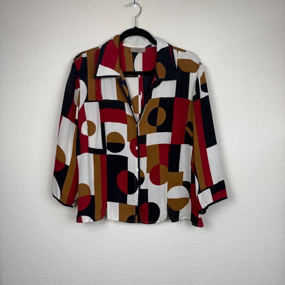 i.e. Woman 100% Silk Colorblock Button Up Shirt Businesscore Officewear Sz 18W